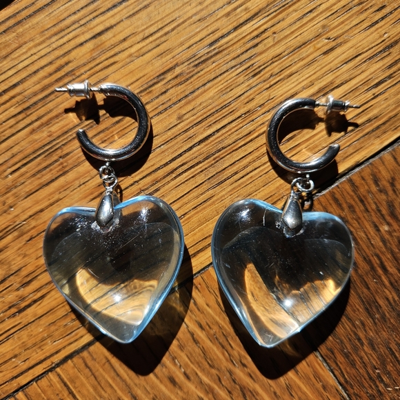 Earrings Clear Lt blue Dangle Hearts - Picture 6 of 7